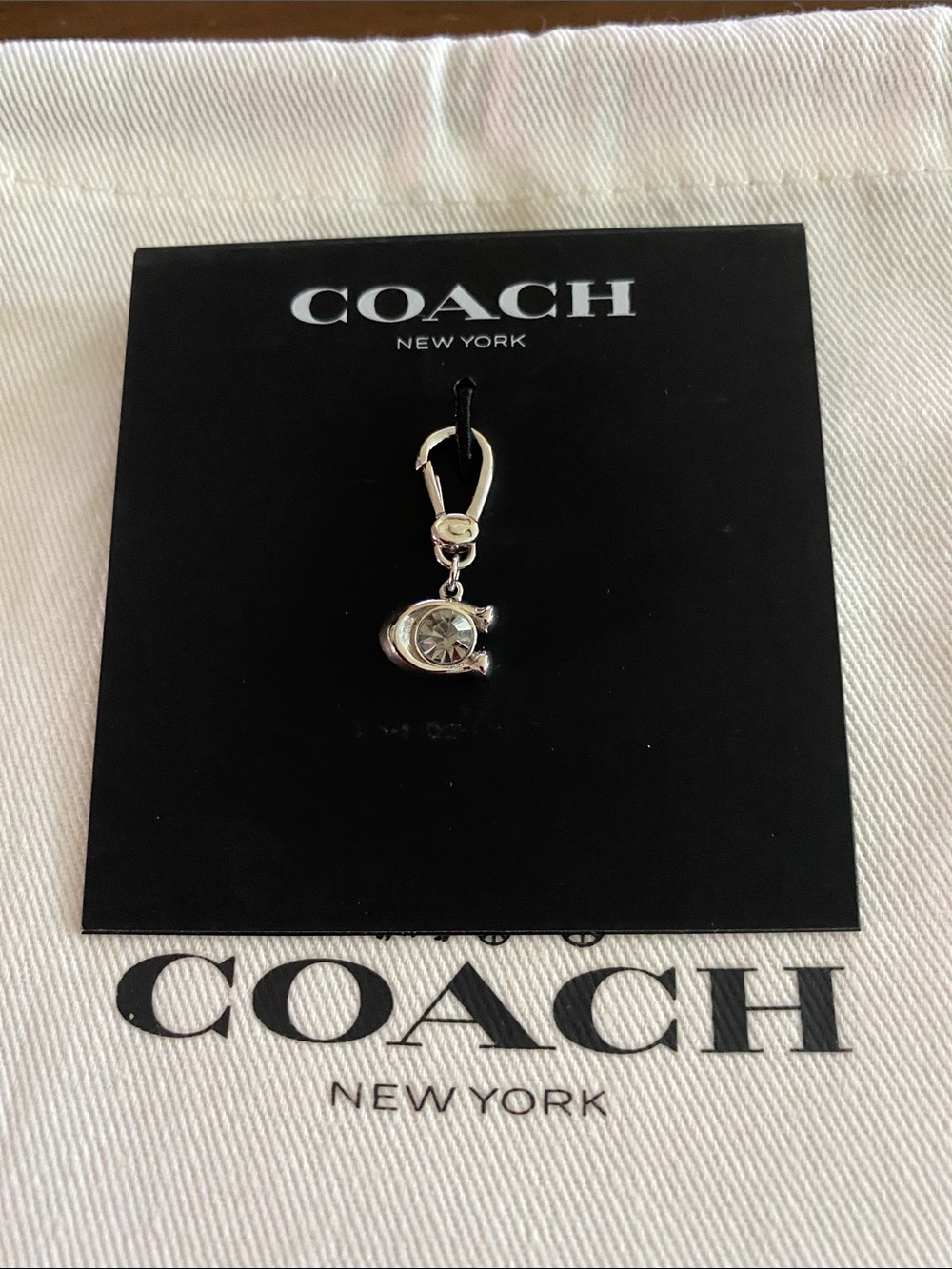 NWOT Coach Silver Crystal Coach 'C' Charm Key Necklace Clip